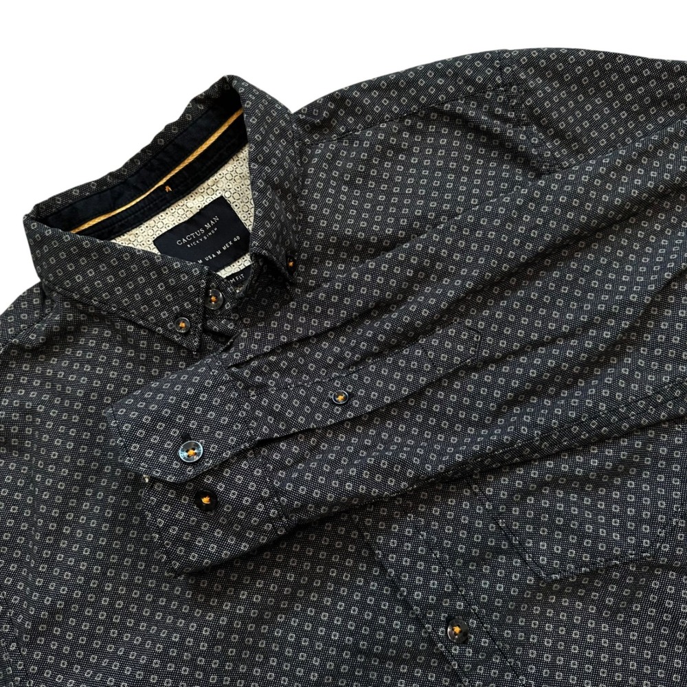 Preppy Cactus Man Ricky Singh Slim Fit Geometric Print Shirt Size M Navy
